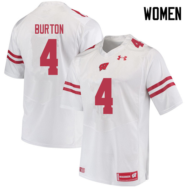 Women #4 Donte Burton Wisconsin Badgers College Football Jerseys Sale-White - Click Image to Close